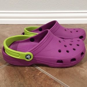 CROCS Classic Purple and Green Clogs